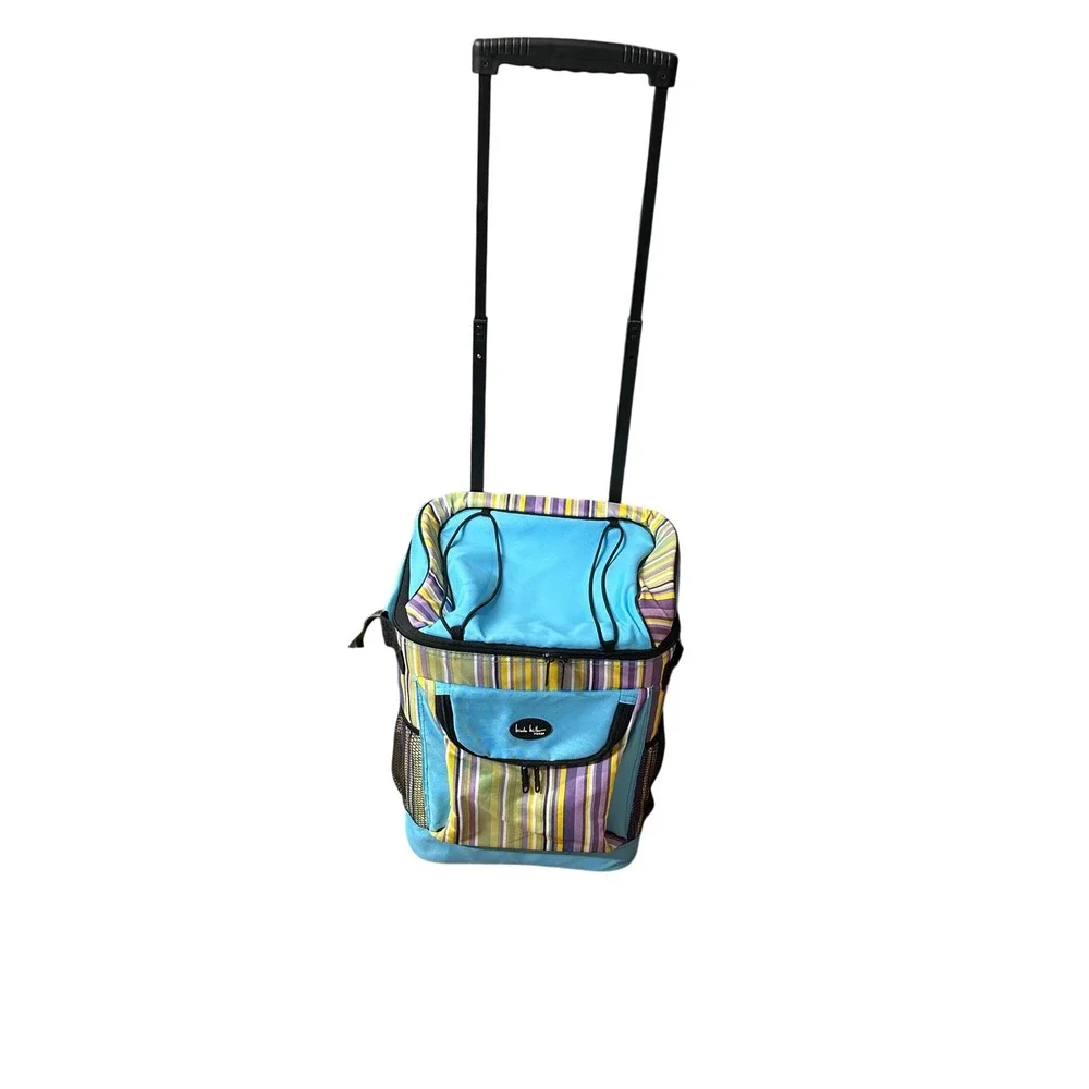Nicole Miller Home Rolling Insulated Cooler Bag Striped Blue Yellow Purple